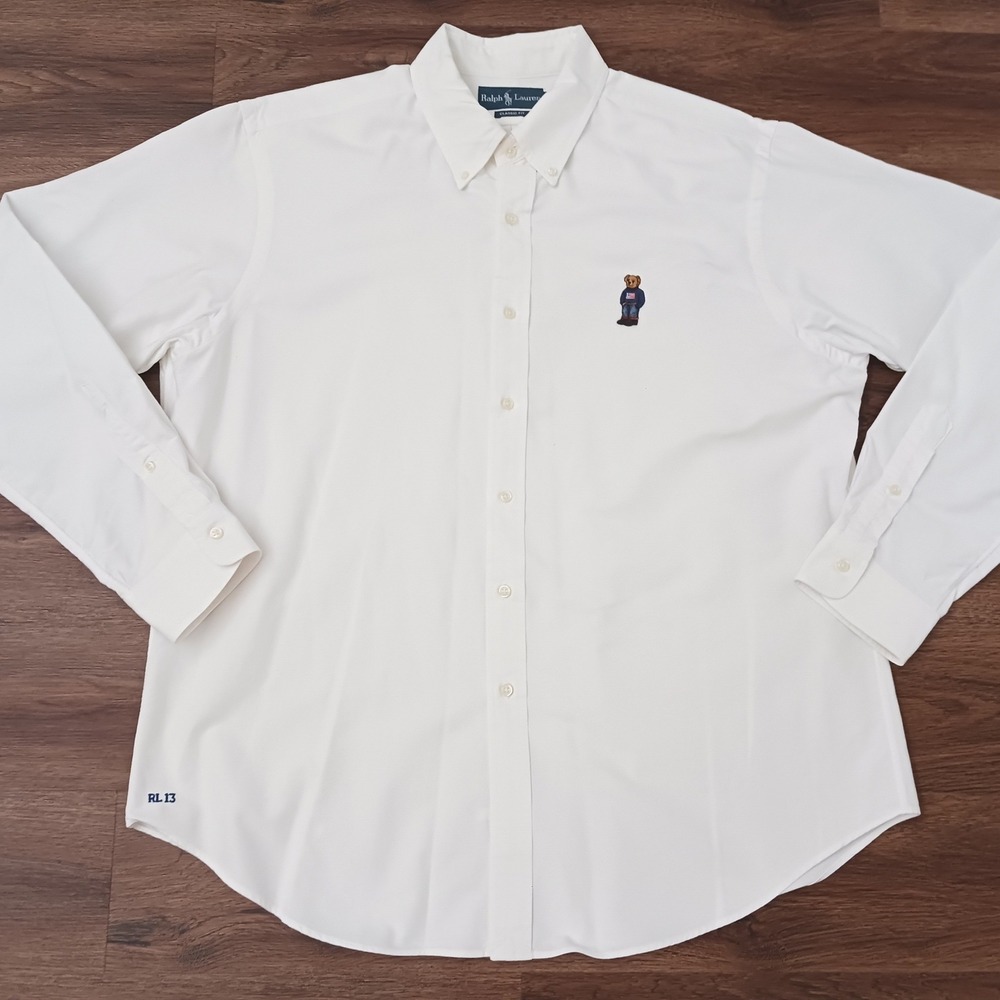 Ralph Lauren Polo Bear Oxford Shirt Mens XL White Classic Fit Button Down Cotton - Picture 2 of 6